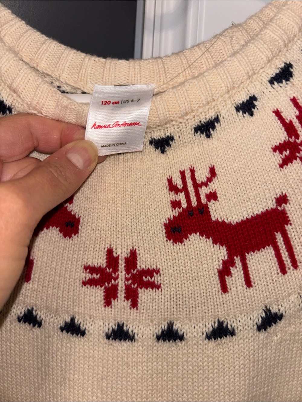 Hanna Andersson Fair Isle Reindeer Wool Blend Sweater Dress Girls Sz 6-7 120cm - Picture 3 of 5